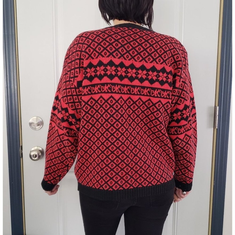80s Red and Black Oversize Cardigan‎ - Picture 3 of 4